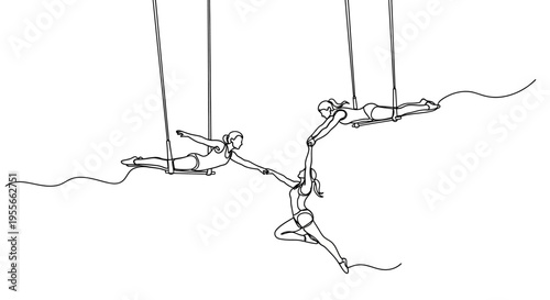 Aerialists Performing Synchronized Trapeze Routine