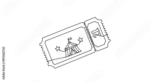 Circus Ticket Line Art Minimalist Design