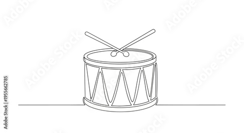 Drum and Drumsticks - Simple Line Art Illustration
