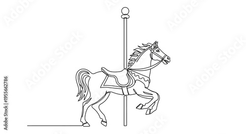 Carousel Horse Outline Drawing Isolated on White Background