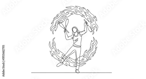 Fire Dancer Performing Hoop Trick