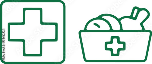 Healthy meal and medical care symbolized by icons