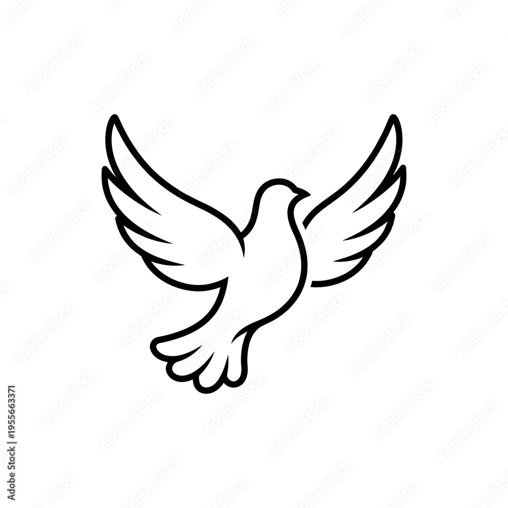 Fototapeta premium A simple black and white illustration of a dove in flight.