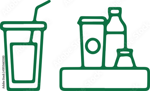 Obraz na plátně Illustration of a beverage tray with drink containers and a straw cup
