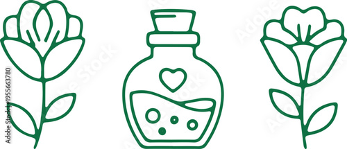 Botanical elements with a perfume bottle in the center symbolizing natural fragrance.