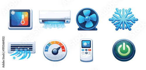 Air conditioning and cooling icons displayed on cool background