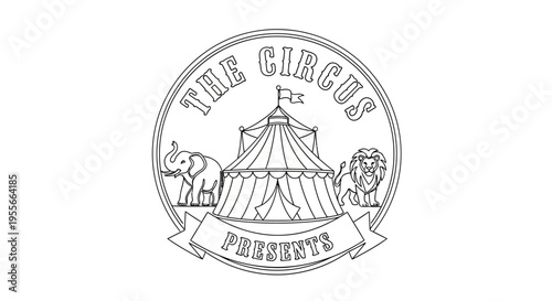 Vintage Circus Tent Emblem with Elephant and Lion