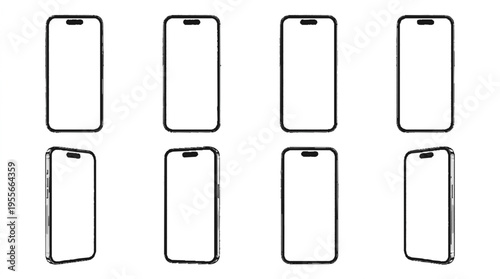 Modern smartphone outline mockup on board with six to eight devices
