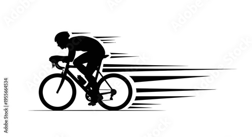 Cyclist Silhouette Riding Bicycle with Speed Lines, Fast Cycling Race Concept, isolated white background