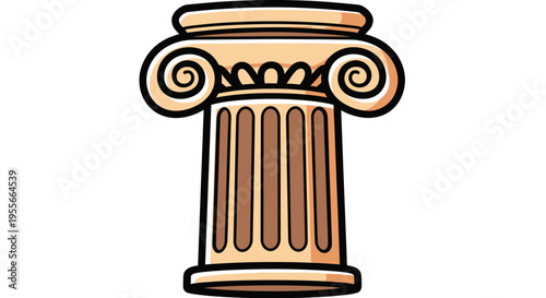 A stylized cartoon illustration of a classical Ionic column with a fluted shaft and volute capital, depicted in beige and brown tones.