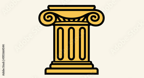 A stylized golden Ionic column with a fluted shaft and volute capital on a light background, representing classical architecture.