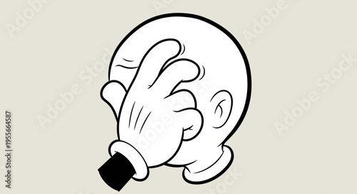 A classic cartoon style white-gloved hand performing a facepalm gesture over a bald head, symbolizing embarrassment, frustration, or disbelief.