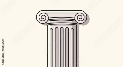 Classical Ionic Architectural Column with Black Outline and Shadow Detail, Representing Ancient Structure, in bright studio.
