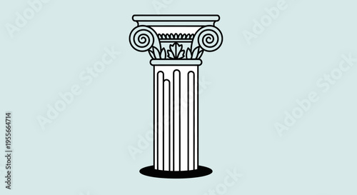 Classical Ionic Architectural Column with Black Outline, Representing Ancient Greek Structure, in bright studio.