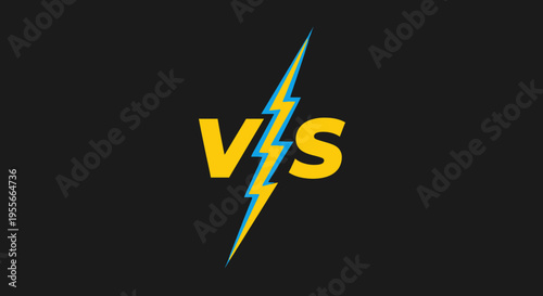 VS Versus Letters with Yellow Lightning Bolt, Symbolizing Competition and Battle, on black background.