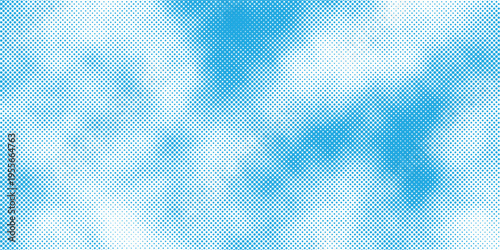 Abstract halftone sky background with blue polka dot clouds vector illustration