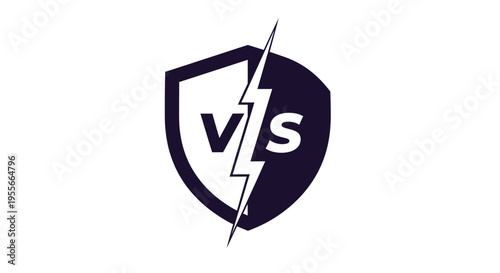 Dynamic Versus VS Logo with Lightning Bolt and Shield Design on Light Grey Background