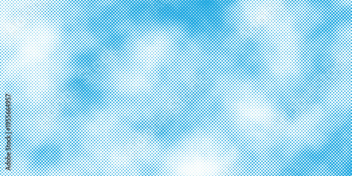 Halftone blue sky background with soft dotted clouds abstract vector texture