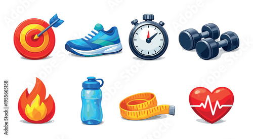 Fitness icons representing training and measurement for health metrics