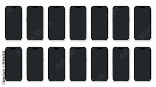 Set of sleek minimalist black device mockups arranged in a grid pattern with clean modern design for uiux presentations