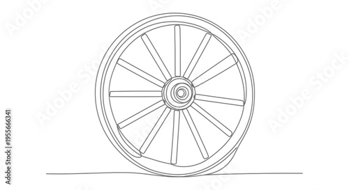 Old Wagon Wheel Line Art