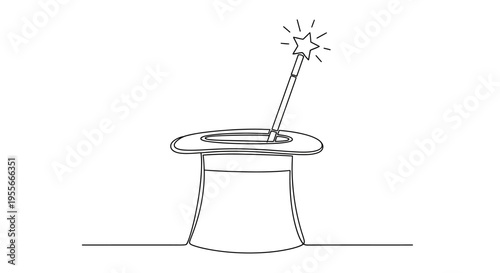 Magic Wand Emerging from Top Hat - Continuous Line Art
