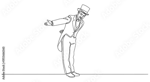 Elegant Gentleman Bowing, Formal Attire, Top Hat, Welcoming Gesture