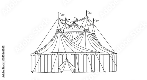 Circus Tent Drawing Outline, Vector Illustration, Entertainment Venue