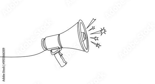 Continuous Line Drawing of a Megaphone with Sound Waves