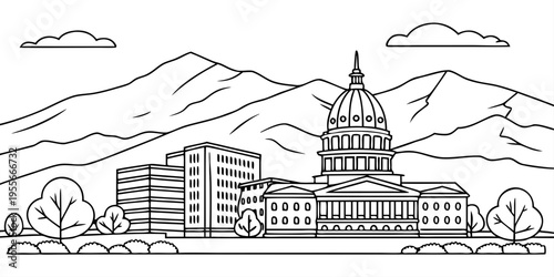 USA, US, U.S, United States - Park City skyline mountains minimal svg clean vector line art