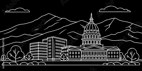 USA, US, U.S, United States - Park City skyline mountains minimal svg clean vector line art