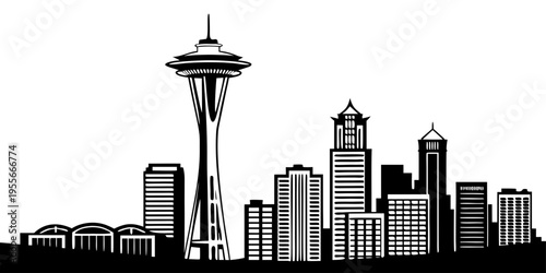 USA, US, U.S, United States - Seattle skyline space needle minimal svg line vector black white