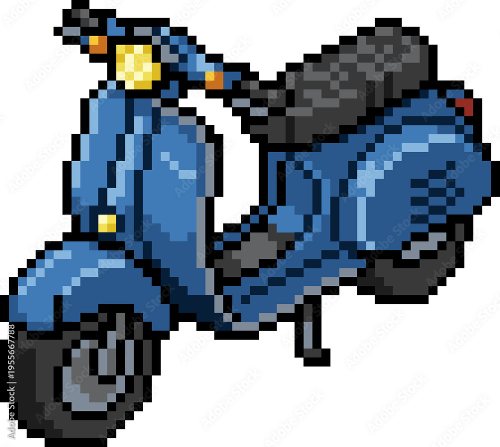 Fototapeta premium Blue motor scooter pixel art vintage moped classic transport isolated illustration