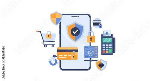 Secure Mobile Banking & Online Payments: Data Protection, E-commerce Safety, and Digital Privacy Concept