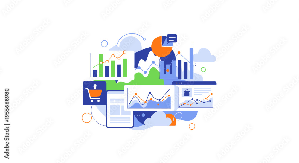 Obraz premium Business Data Analytics & Digital Marketing Optimization with E-commerce & Financial Growth Insights