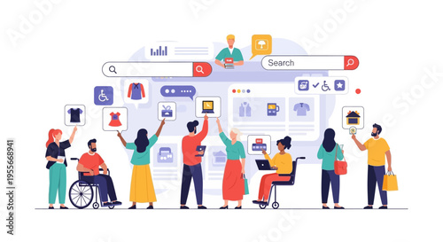 Diverse Users Engaging in Accessible Online Shopping & E-commerce Search Experience