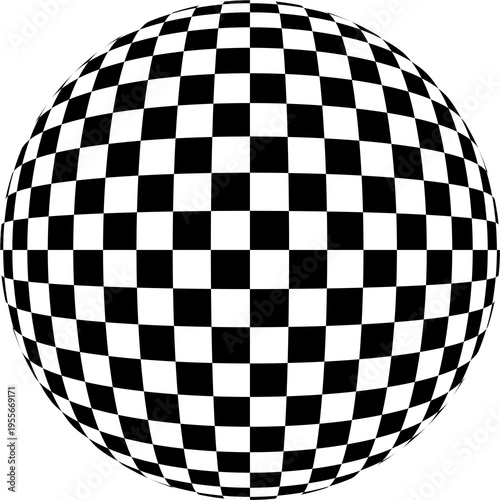 Checkerboard sphere illustration. Line art, clipart, icon, object, shape, symbol, etc. PNG with transparent background. Design elements for websites and other graphics.
