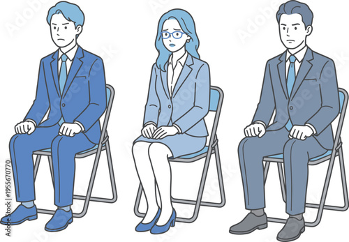 面接を待つ就活生と転職者（緊張・待機・グループ面接・ビジネス）