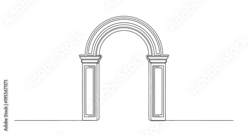 Minimalist Archway Outline Drawing, Classic Architectural Element, White Background