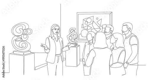 Art Gallery Tour: Curator Explains Sculptures and Paintings to Visitors