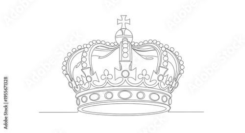 Royal Crown Outline Drawing, Majestic Symbol of Power, Regal Emblem Icon