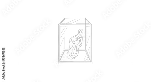 Abstract sculpture in glass display case, minimalist art, exhibition concept