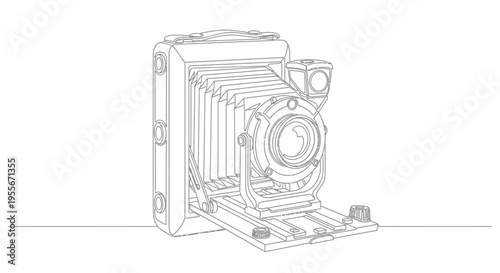 Vintage Folding Camera Line Art