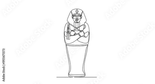Ancient Egyptian Sarcophagus Outline, Pharaoh Mummy Coffin Illustration