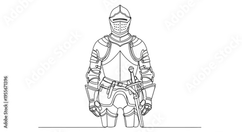 Medieval Knight Armor Illustration - Full Body Line Art