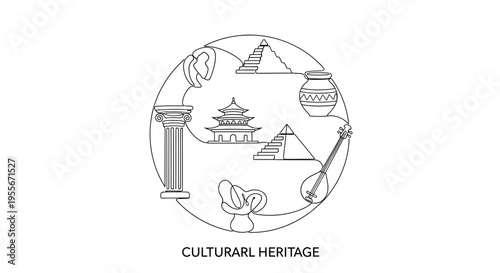 Cultural Heritage Symbols Circle - Ancient Civilizations, History, Art, Architecture