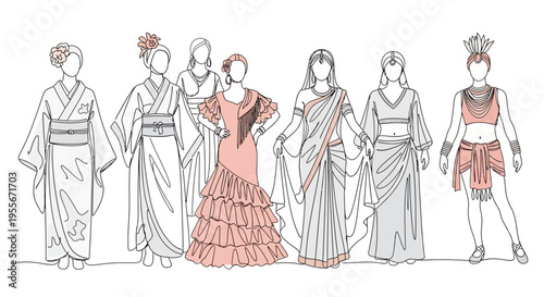Diverse Cultural Attire: Women's Fashion Through Eras and Regions