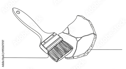 Artist's Brush Painting Fragment of Ancient Pottery, Restoration Concept