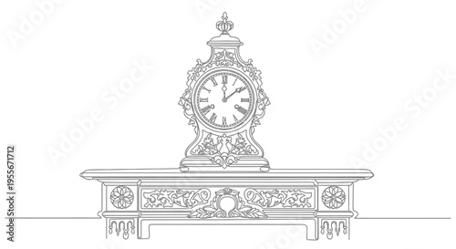 Antique Mantel Clock Drawing - Vintage Timepiece Illustration