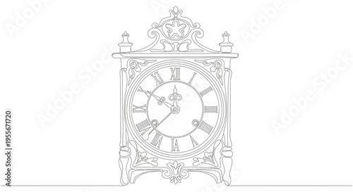 Vintage ornamental clock, roman numerals, ornate details, time passing concept